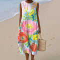 Women's Vintage Floral Art Linen Vest Dress elevenforest