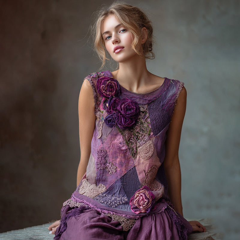 Vintage Bohemian Embroidered Floral Patchwork Tank Top elevenforest