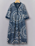 Vintage Japanese Traditional Sashiko Art Pattern V-Neck Long Sleeves D