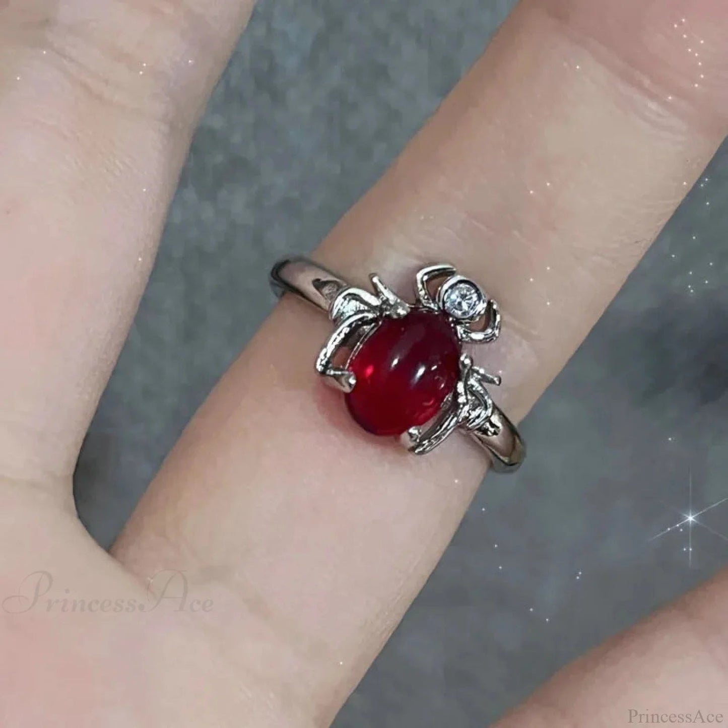 Dark Crimson Crystal Arachnid Celestial Band