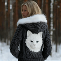 Comstylish Viking Retro Cat Design Women's Hooded Knit Sweater Jacket