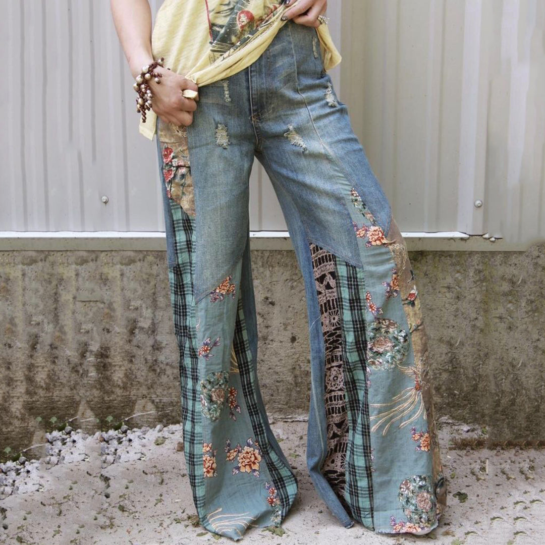 Boho Floral Patchwork Pattern Bottom Jeans elevenforest