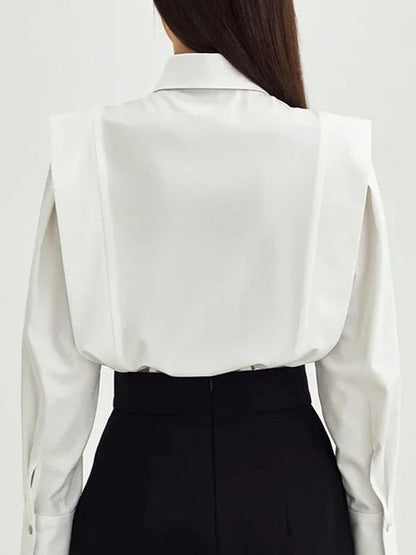Long Sleeves Loose Buttoned Color Lapel Blouses&shirts Tops