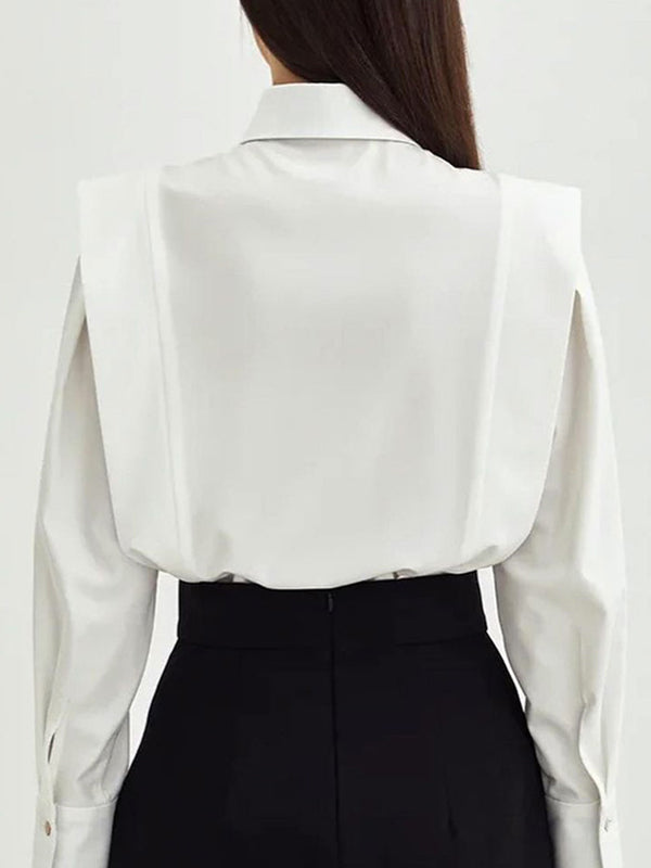 Long Sleeves Loose Buttoned Color Lapel Blouses&shirts Tops