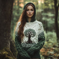 Women's Celtic Tree Of Life Jacquard Ethereal Forest Hooded Sweater elevenforest