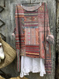 Women's Vintage Western Striped Print Linen Blend Shirt elevenforest