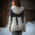 Vintage Cute Cats Embroidered Cozy Hooded Cardigan