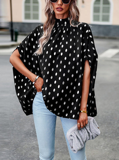 Loose Bandage Polka Dot Round-neck Blouses&shirts Tops