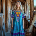 Vintage Bohemian Embroidered Floral Contrast Midi Dress elevenforest