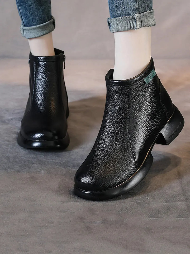 Commute Leather Zipper Mid-heel Boots Ah1065