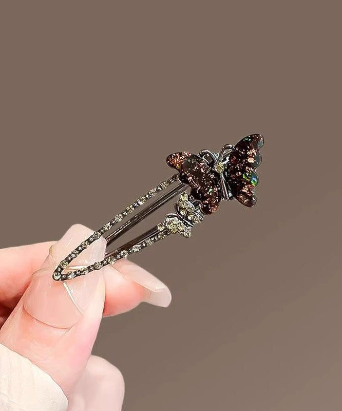 Black Alloy Zircon Coloured Glaze Butterfly Hairpin