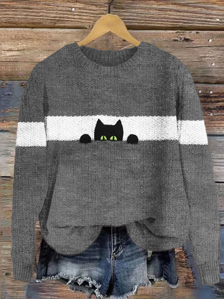 Funny Cat Knit Cozy Sweater artswardrobe