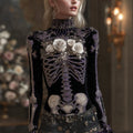 Comstylish Women Halloween Ancient Skull And Flower High Collar Sweater