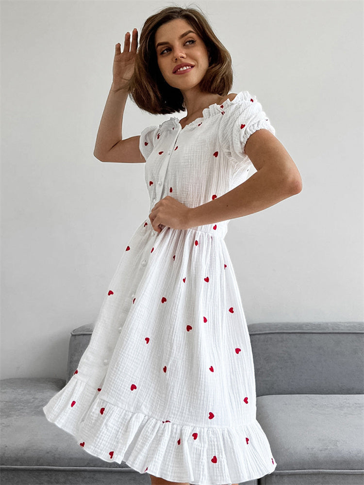 Tossy Ruffled Printed Patchwork Mini Dress for Off-shoulder High Waist Gown Party Dress Summer Dress