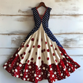 Women's Vintage Independence Day Flowers Art Linen Midi Dress elevenforest