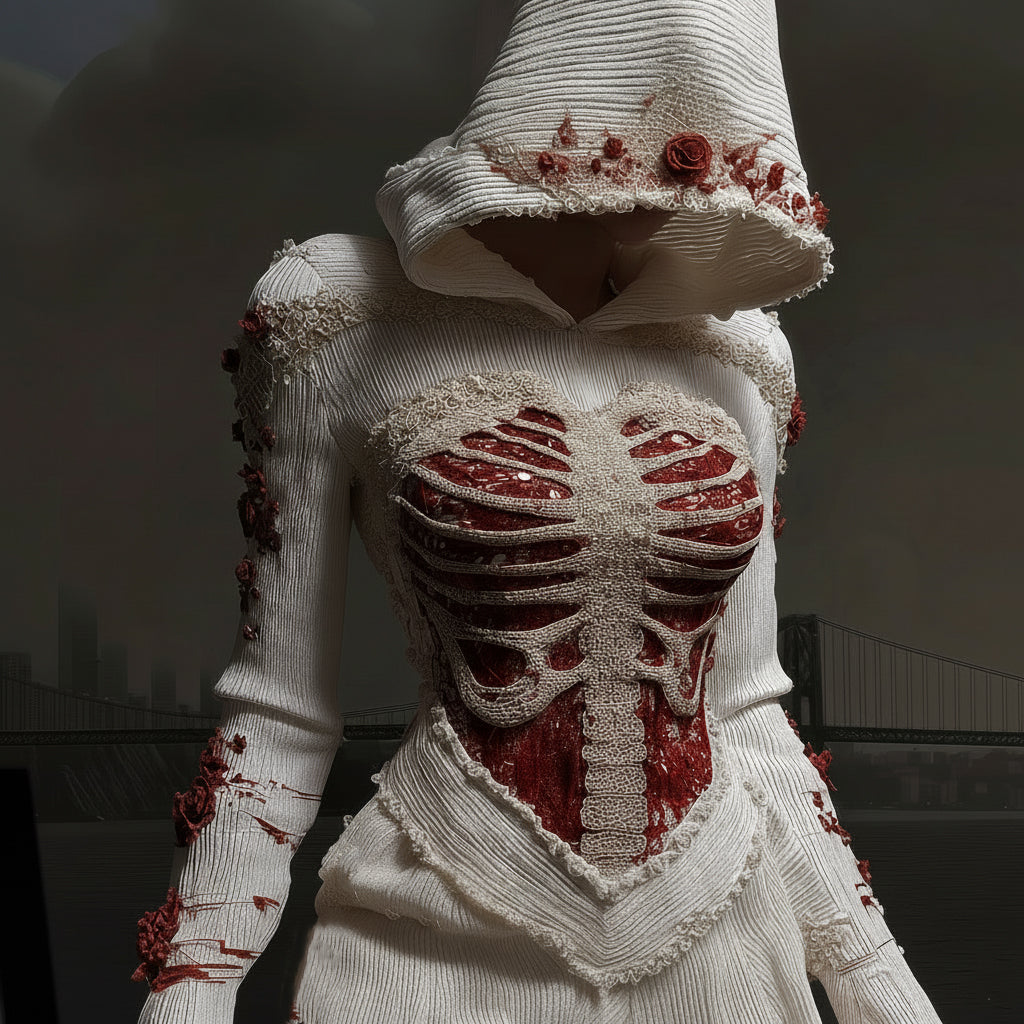 Comstylish Rose Skull Sequined Knitted Women's Hooded Sweater