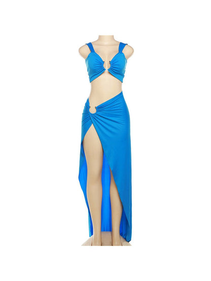 Cutout Cropped Tank Top & High Waist Skirt Coord Set