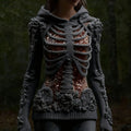 Comstylish Halloween Skull Floral Knitted Warm Hooded Sweater