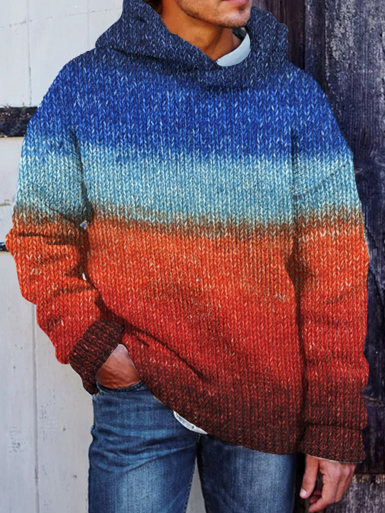 Men's Retro Colorful Gradient Cozy Hooded Sweater elevenforest