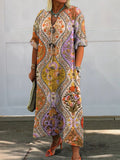 Women's Vintage Lovely Floral Art Print Pocket Cotton Dress