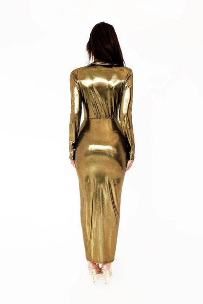 Ailiyah Metallic V-neck Slit Midi Dress