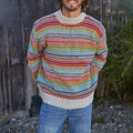 Vintage Rainbow Stripe Knit Jacquard Crew Neck Sweater elevenforest