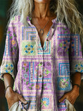 Women's Ethnic Tattoo Patchwork Pattern Art Print Linen Cotton Casual