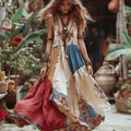 Women's Vintage Floral Patchwork V-neck Dress elevenforest