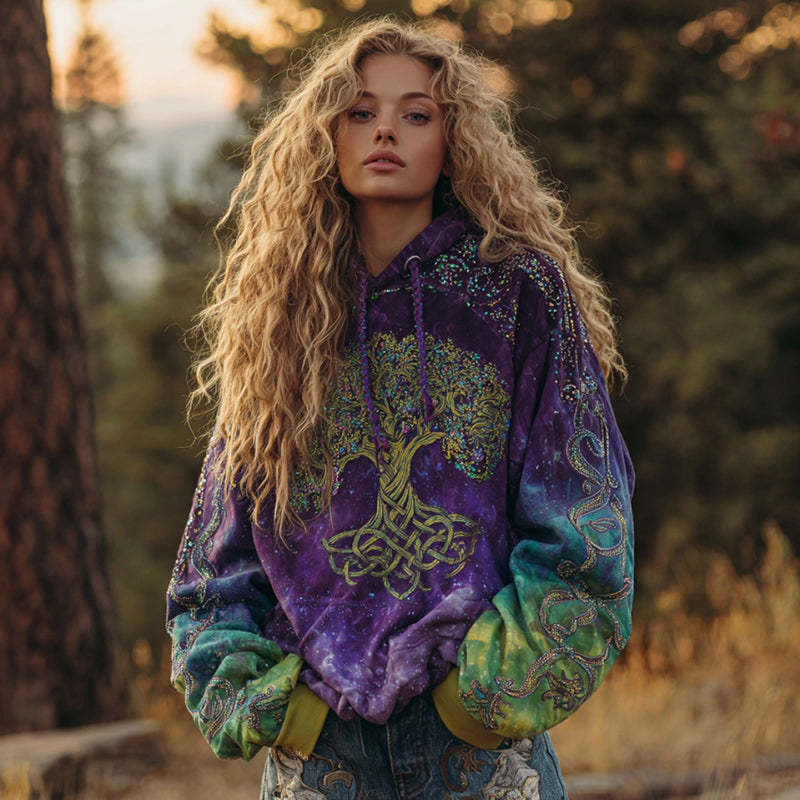 Women's Viking Tree Of Life Celtic Knot Art Gradient Comfort Hoodie elevenforest