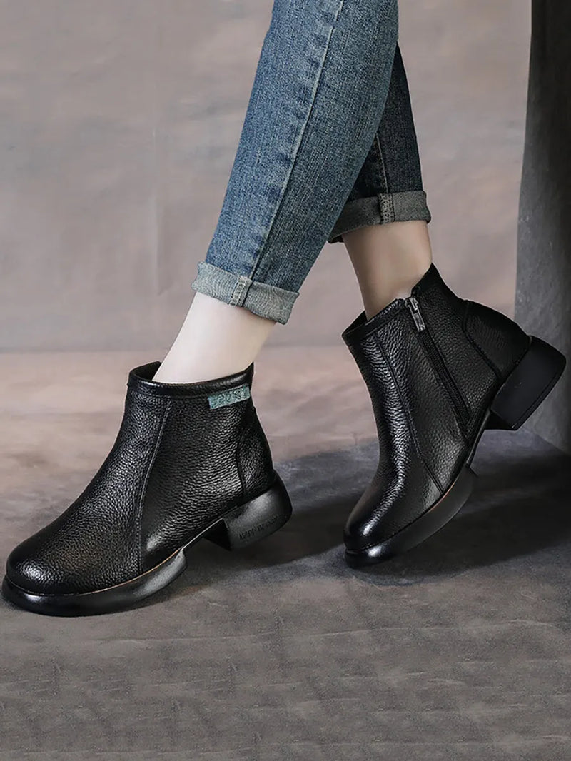Commute Leather Zipper Mid-heel Boots Ah1065