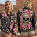 Vintage Boho Skull Embroidered Art Women's Denim Jacket elevenforest