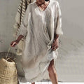 Vintage V Neck Cotton Linen Maxi Dress elevenforest