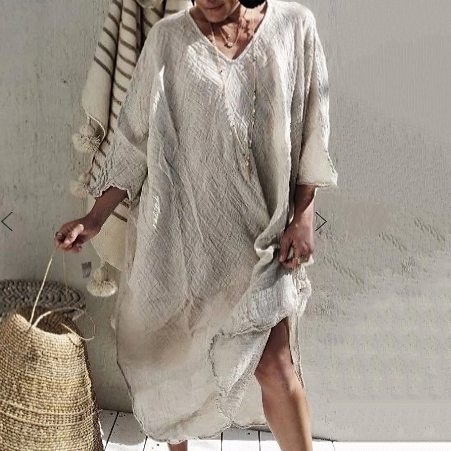 Vintage V Neck Cotton Linen Maxi Dress elevenforest