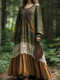 Vintage Lace Patchwork Flowy Linen Maxi Dress elevenforest