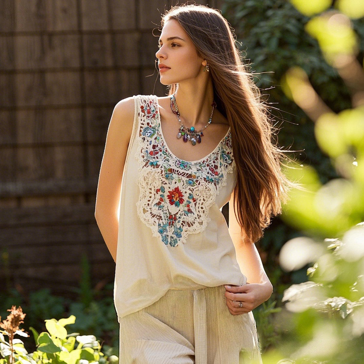 Vintage Bohemian Floral Linen Vest elevenforest