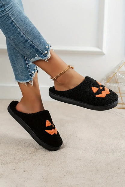 Cozy Black Halloween Pumpkin Plush Slippers