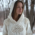 Comstylish Viking Tree Of Life White Roses Celtic Cozy Knit Hooded Sweater