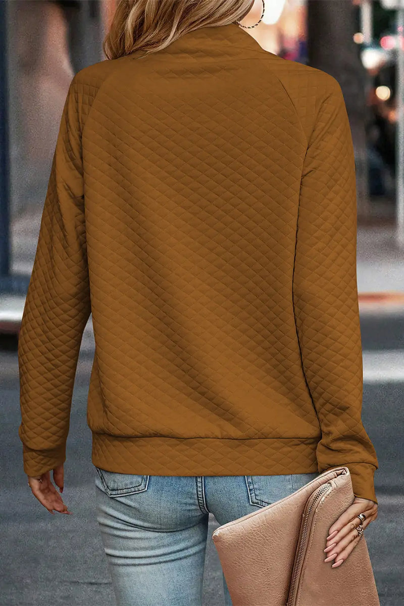 Quilted Chestnut Stand Neck Sweatshirt