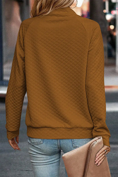 Quilted Chestnut Stand Neck Sweatshirt