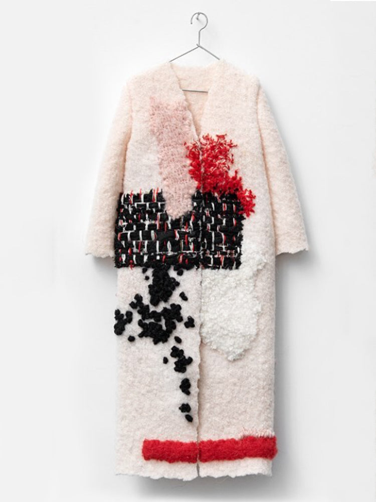 Unique Repairing Abstract Embroidered Fiber Art Cozy Knit Cardigan elevenforest