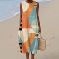 Women's Vintage Geometry Color Block Print Cotton Dress elevenforest