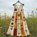 Women's Vintage Floral Bee Art Embroidery Short Dress elevenforest