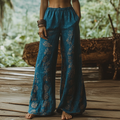 Bohemian Holiday Style Linen Bohemian Ethnic Totem Print Linen Long Loose Wide-leg Pants elevenforest