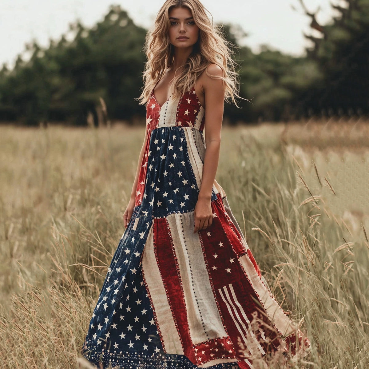 Women's Independence Day Art Line Tank Midi Dress elevenforest