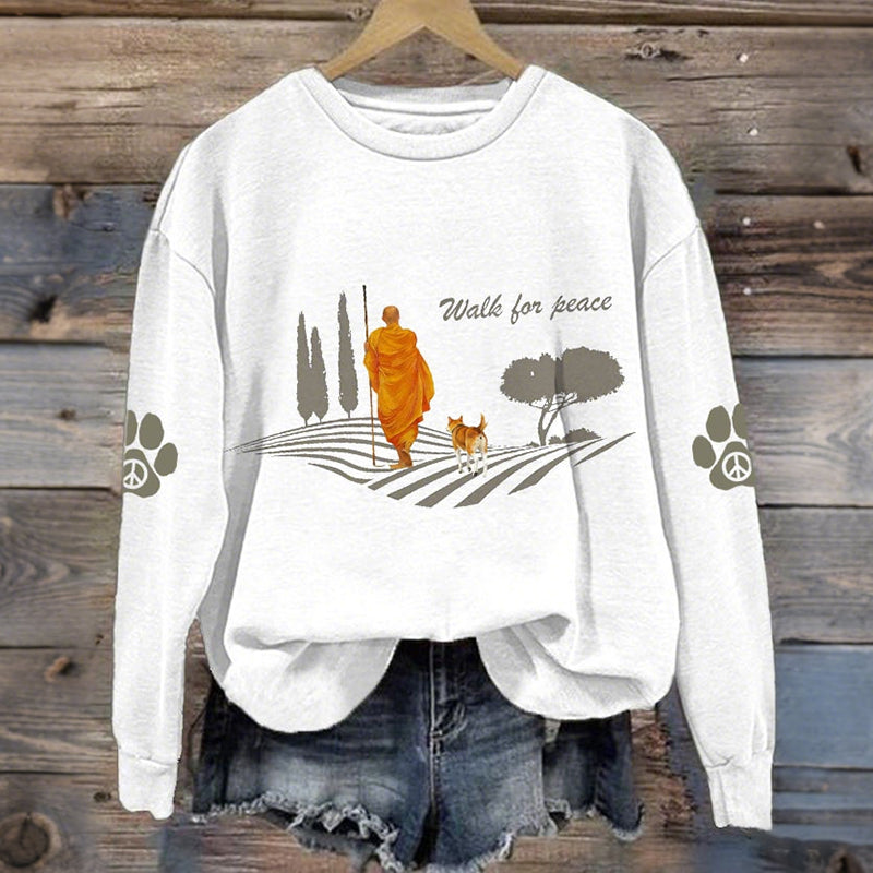 Comstylish Women's Walk For Peace Print Crew Neck Casual Sweatshirt