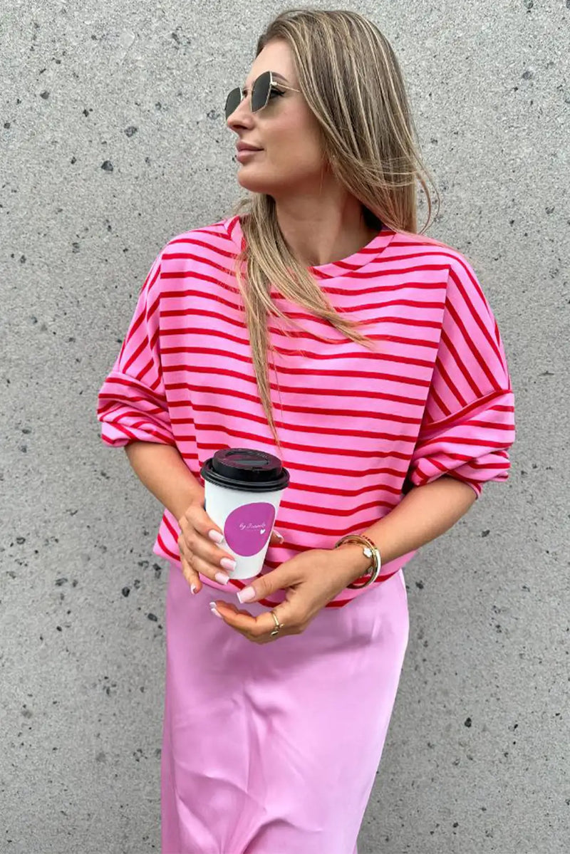 Sachet Pink Striped Crew Neck Sweatshirt