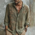 Men's Vintage Japanese Bamboo Embroidery Art Linen Blend Shirt elevenforest