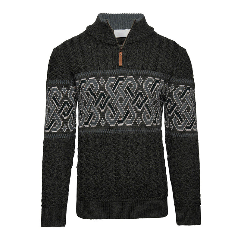 Vintage Warmth Celtic Aran Knit Jacquard Icelandic Half Zip Collar Sweater（Unisex ） elevenforest