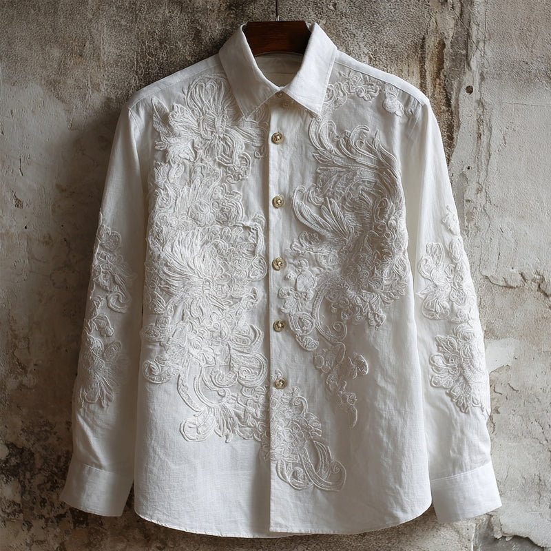 Men's Floral Lace Embroidered Cozy Linen Blouse elevenforest