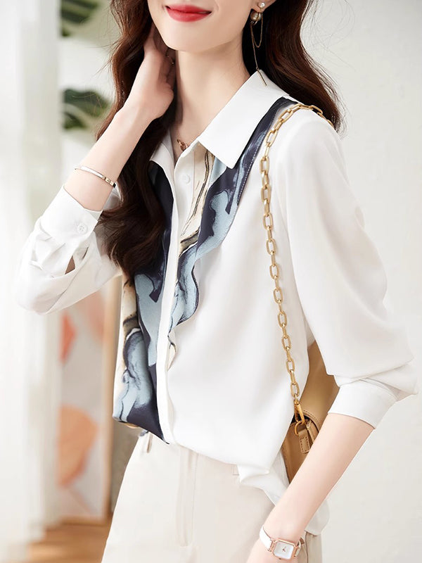 Long Sleeves Loose Buttoned Printed Lapel Blouses&shirts Tops